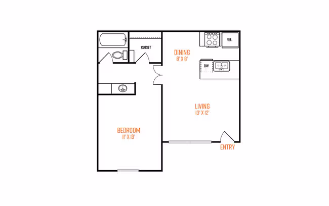 1 Bedroom, 1 Bathroom 213 floor plan